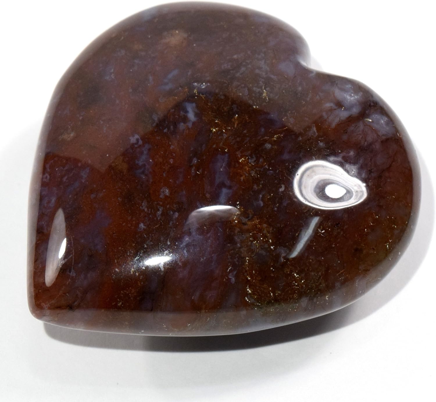 64mm Red Blue Green Moss Agate Puffy Heart Natural Sparkling Crystal Chalcedony Mineral Polished Love Stone Heart - India + Acrylic Display Stand