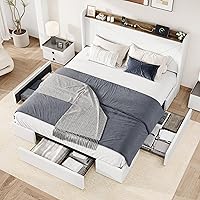 Allewie King Velvet Bed Frame with 3 Storage Drawers, Wingback Headboard USB Ports, No Box Spring, Easy Assembly - White