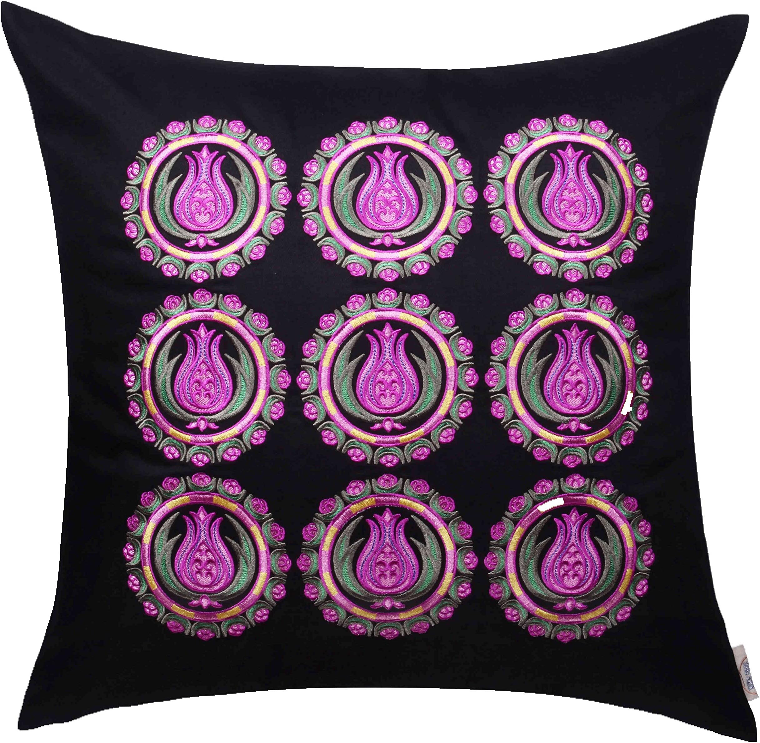 Embroidery Decorative Throw Pillow Cushion Cover Sham Case 18" (1 Side, Eastern Europe Black #42)