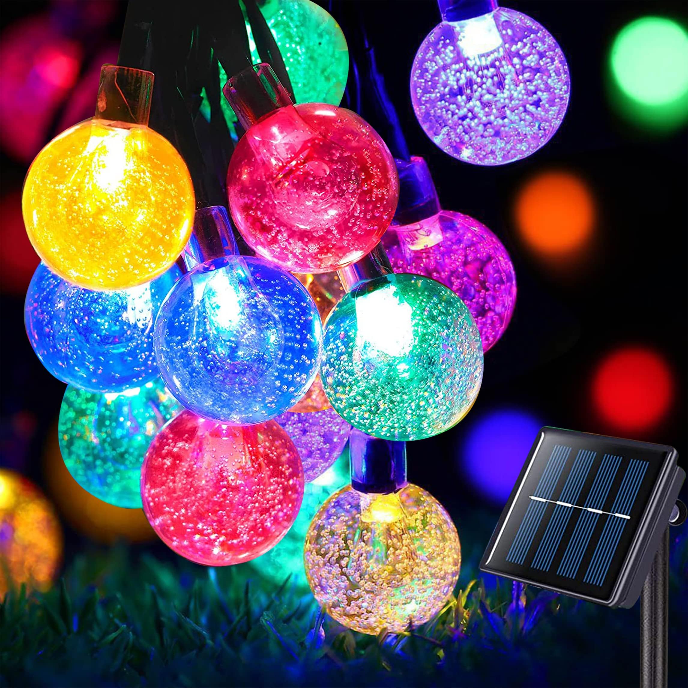 Solar String Lights Outdoor Waterproof, 50LED Solar Garden Lights, Crystal Globe Lights with 8 Mode 7M/24Ft, Solar Powered Patio Lights for Garden Patio Yard Home Christmas Parties Wedding (color)
