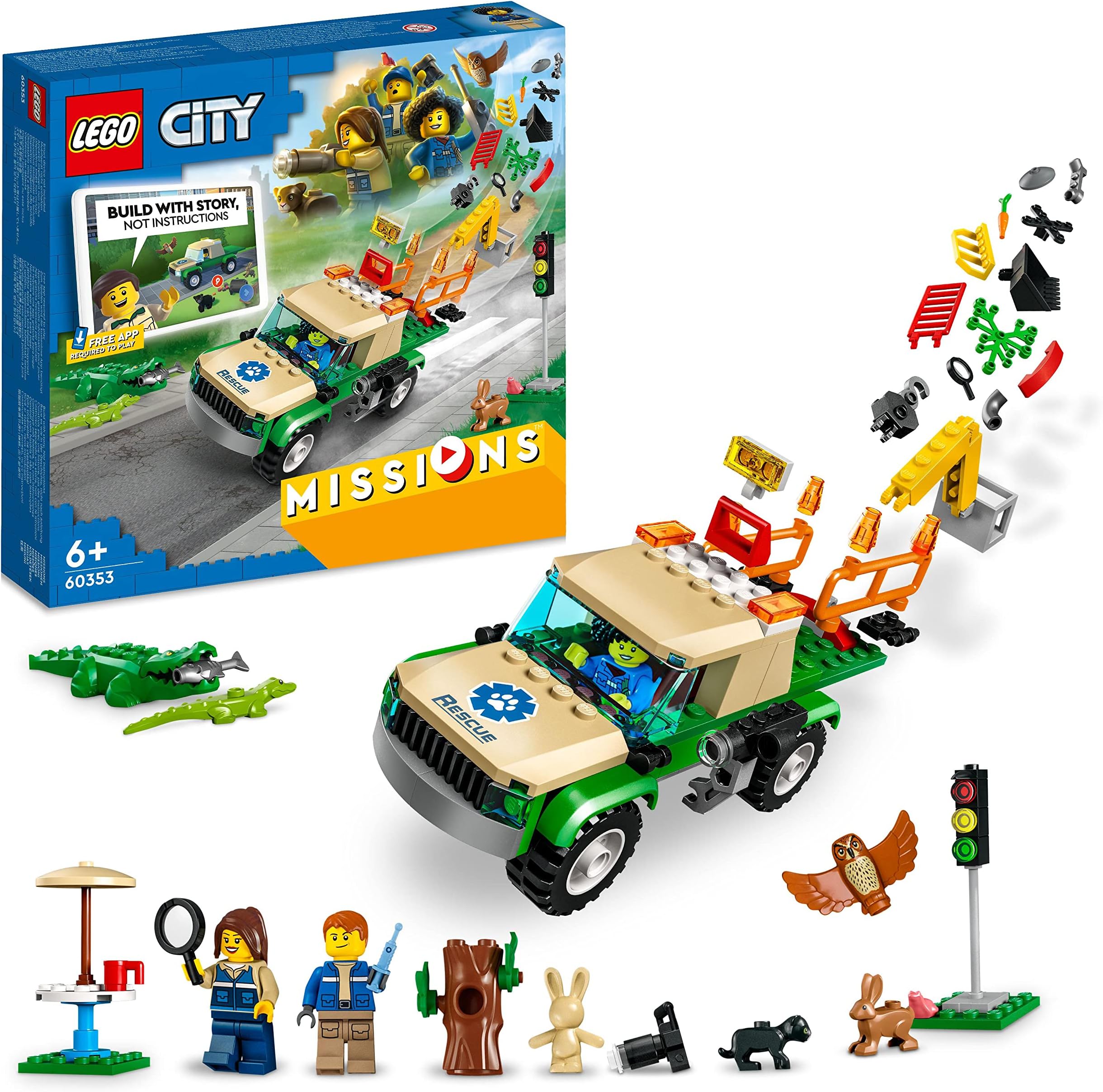 60353 City Wild Animal Rescue Missions, with Truck Toy and Animals for Kids, Interactive Digital Adventure Building Game with Bricks & 3 Minifigures