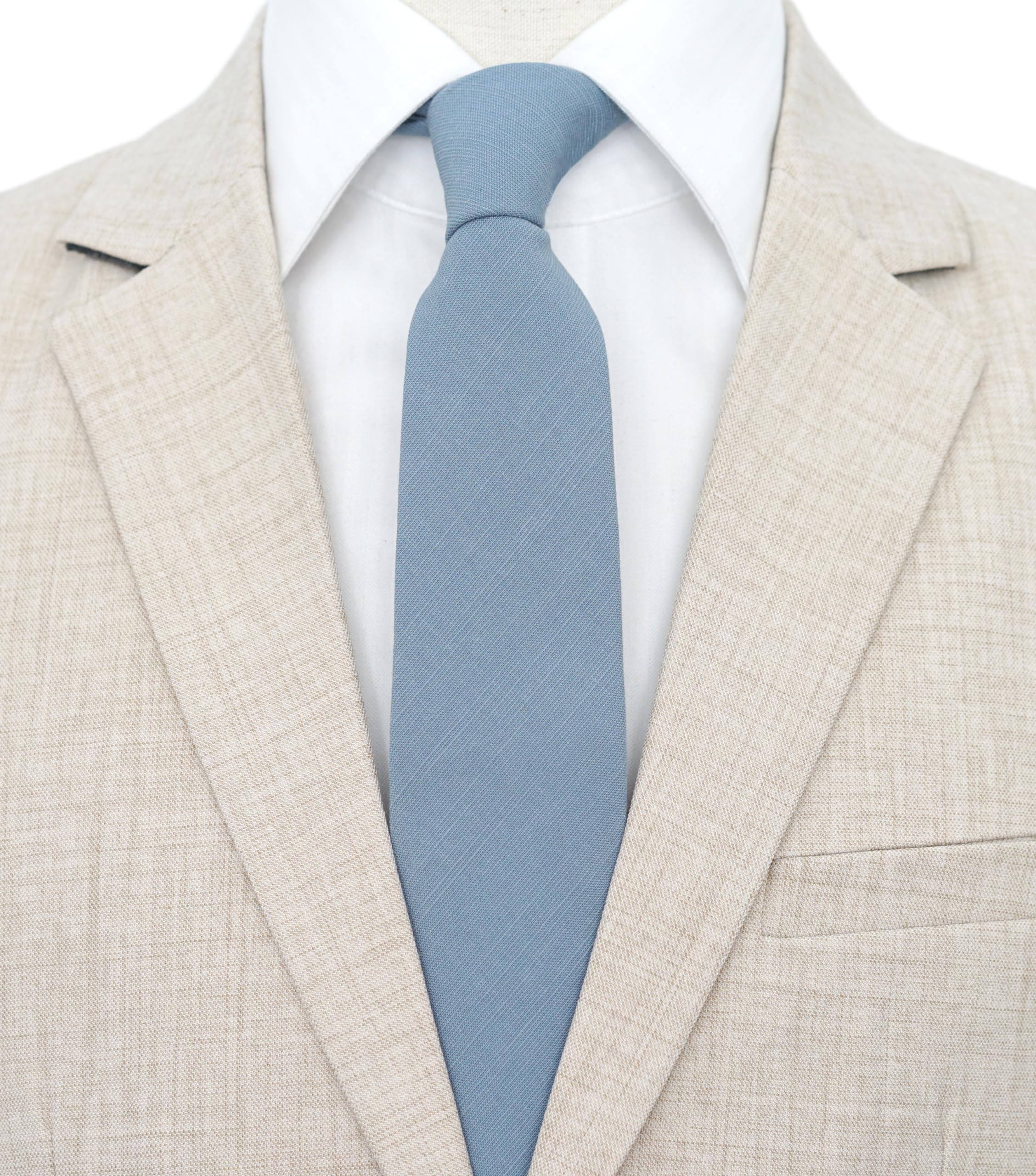 Corbatas ajustadas para hombre, mezcla de lino y algodón, corbatas sólidas de 2.5 pulgadas, 35 azul polvoriento 2