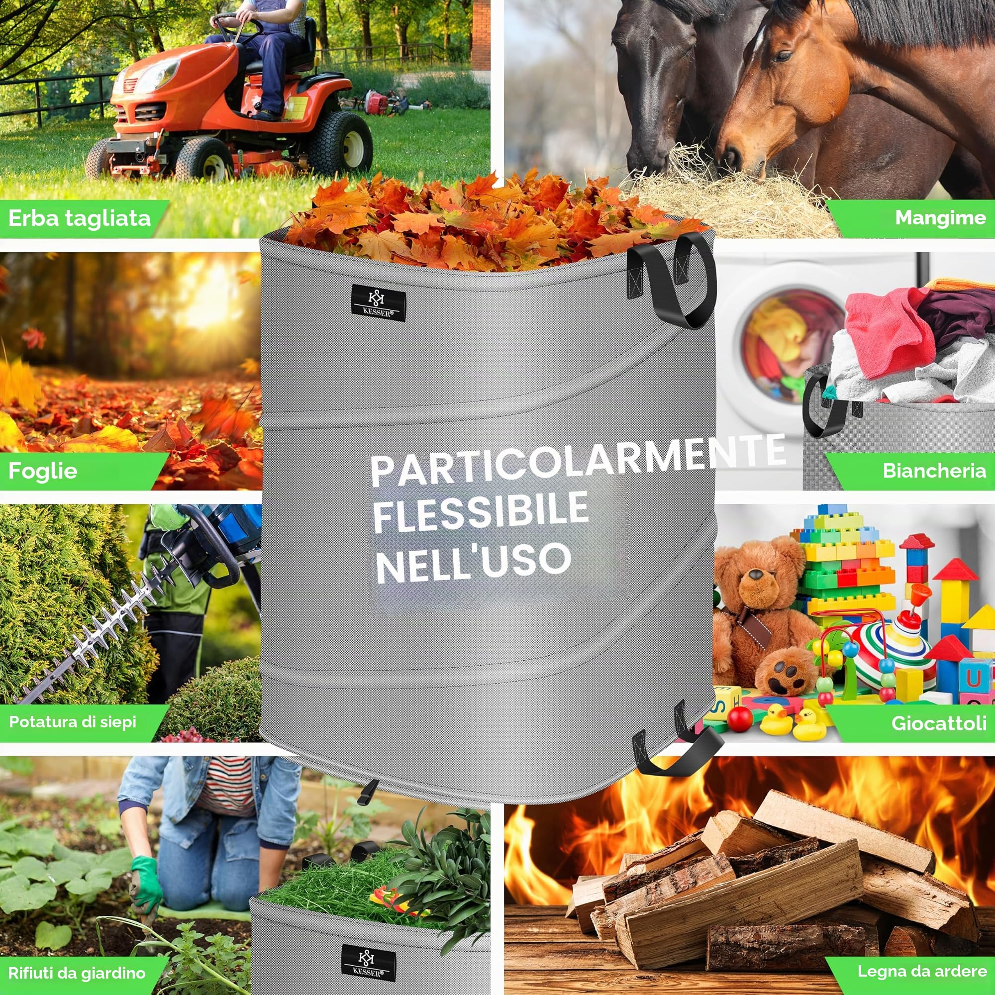 KESSER® Set di Sacchi da Giardino Pop-up - 2x 219 Litri, Sacco per Rifiuti da Giardino con Guanti, Autoportante con Maniglie, Robusto, Robusto e Richiudibile, Grigio/Nero