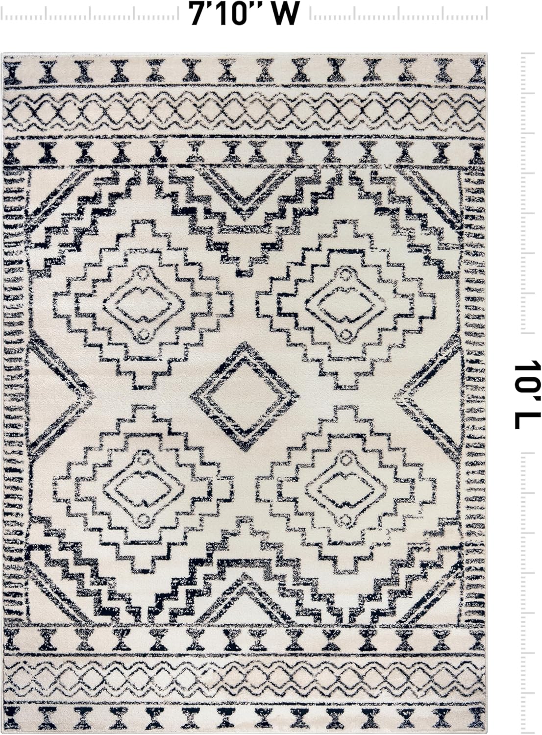 Rugshop Cream and Black Southwestern Tribal Area Rug – Boho Geometric Diamond Pattern Carpet for Living Room, Bedroom, or Entryway – Soft Modern Rustic Floor Décor 7' 10" x 10' Cream