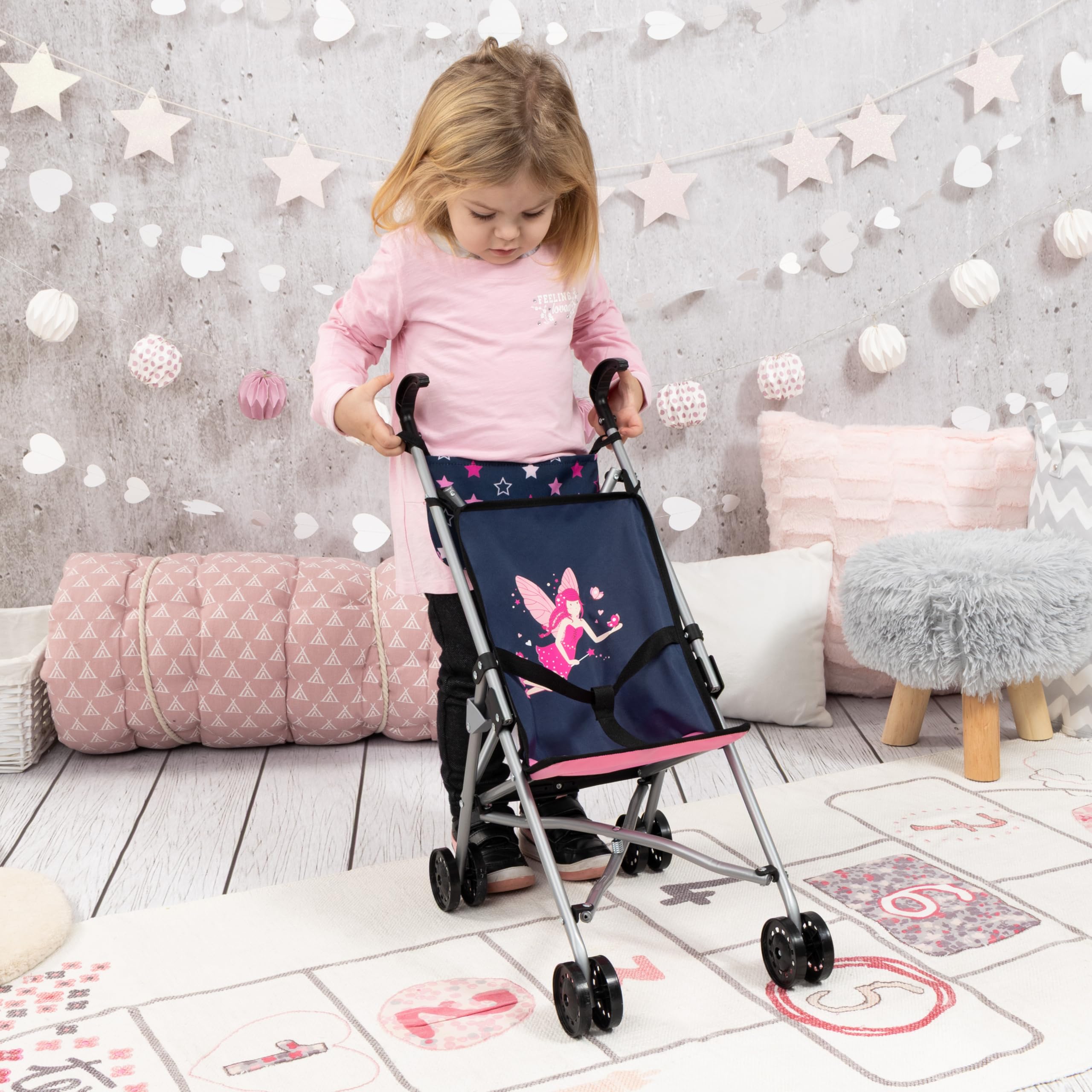 Silla De Paseo Para Muñecas Bayer Design | Plegable Con Bolsa Incluida | Cinturón De Seguridad | Ruedas Dobles | Para Muñecas Hasta 46 Cm