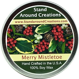 Premium 100% All Natural Soy Wax Aromatherapy Candle - 4oz Tin -Merry Mistletoe: A blend of citrus, blue spruce, and frosted cranberries create this perfect holiday scent! This fragrance is infused with Fir, Peppermint, and Cedar Leaf essential oils.
