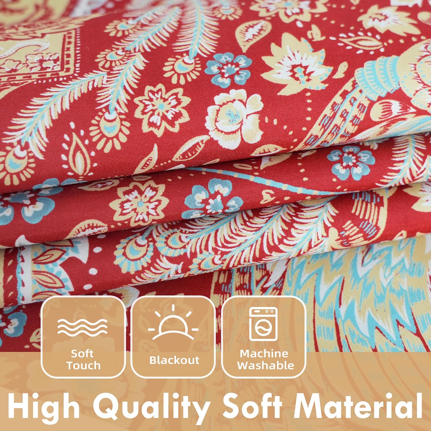 DriftAway Floral Red Curtains for Bedroom 80% Blackout Thermal Insulated Lined Double Layer Vintage Peacock Printed Pattern Darkening Drapes for Living Room Grommet 2 Panels 52 Inch by 63 Inch Red