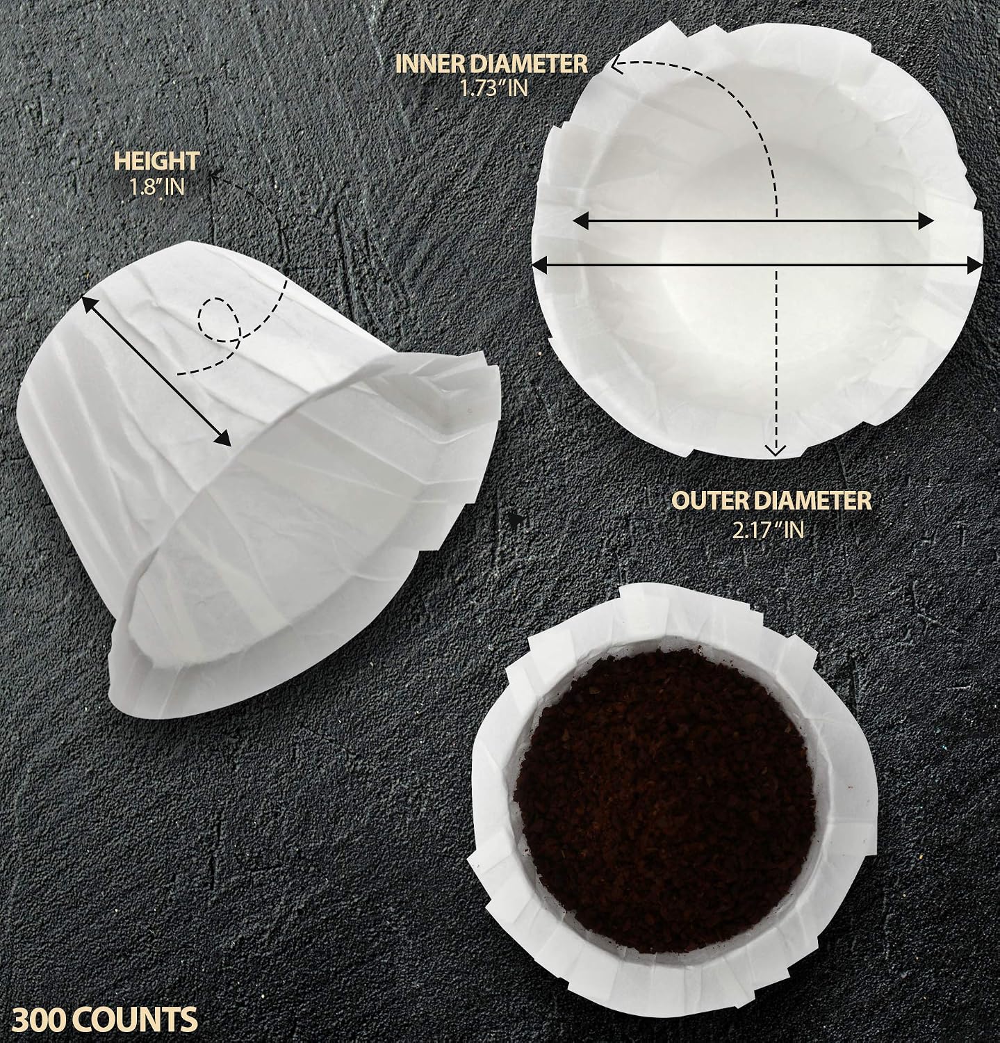 Disposable Coffee Filters for K Cup, 300 Count Single Serve Coffee Filters Compatible with Keurig 1.0 & 2.0 Reusable K Cups, Easy Cleanup Paper Filters for Coffee Pod Brewers