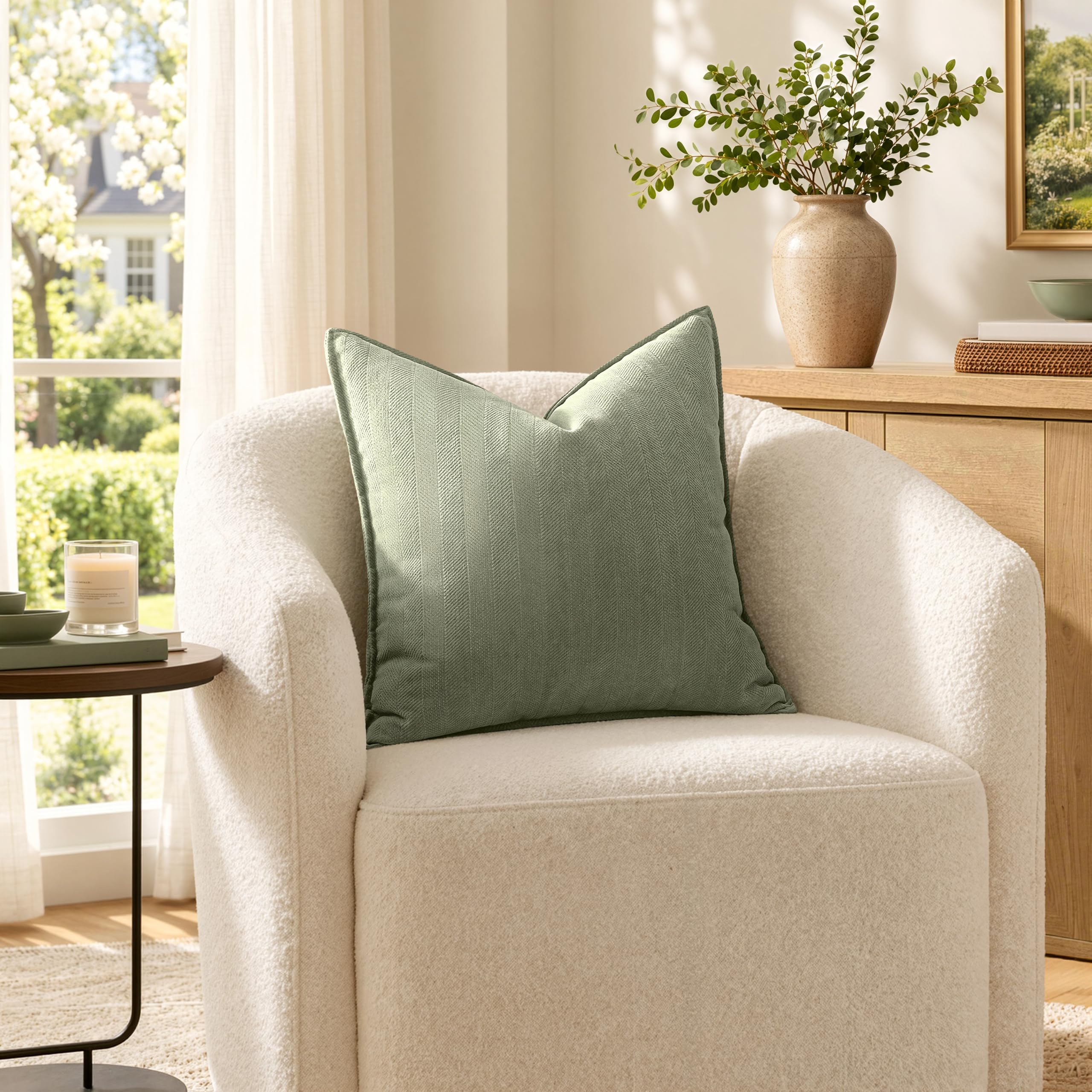 MIULEE Pack of 2 Sage Green Chenille Euro Shams Pillow Covers 22x22 Inch
