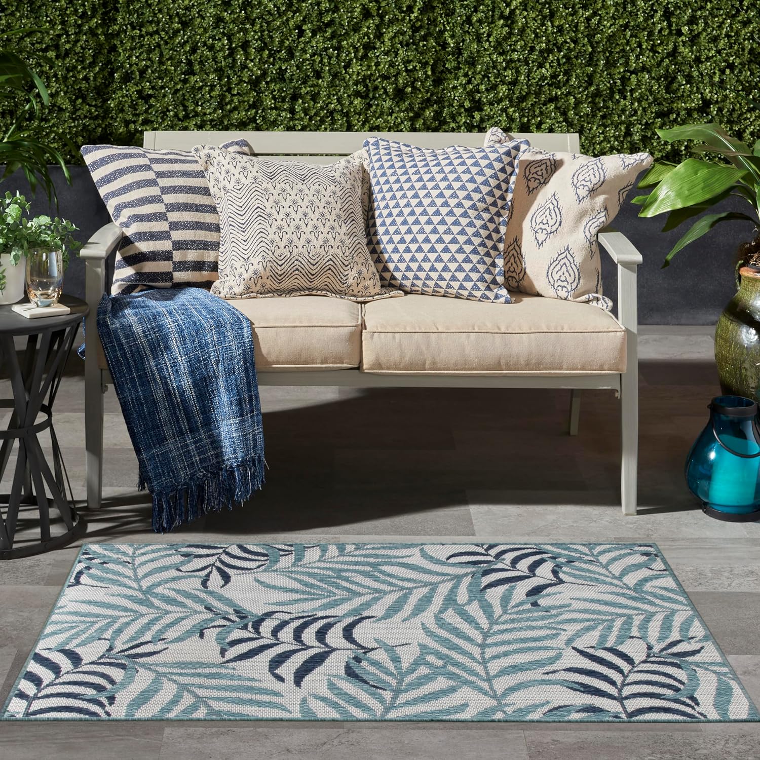 Nourison Home Garden Oasis Blue 3' x 5' Area Rug - Easy Clean, Non Shedding, Bed Room, Living Room, Dining Room, Kitchen (3' x 5')