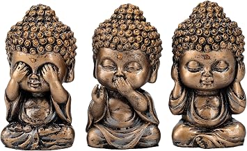 Pacific Giftware Three Wise Bronze Buddha Statues Set of 3, Decorative Zen Figurines, See No Evil Speak No Evil Hear No Evil, Antique Finish Resin Home Decor 2.75" H