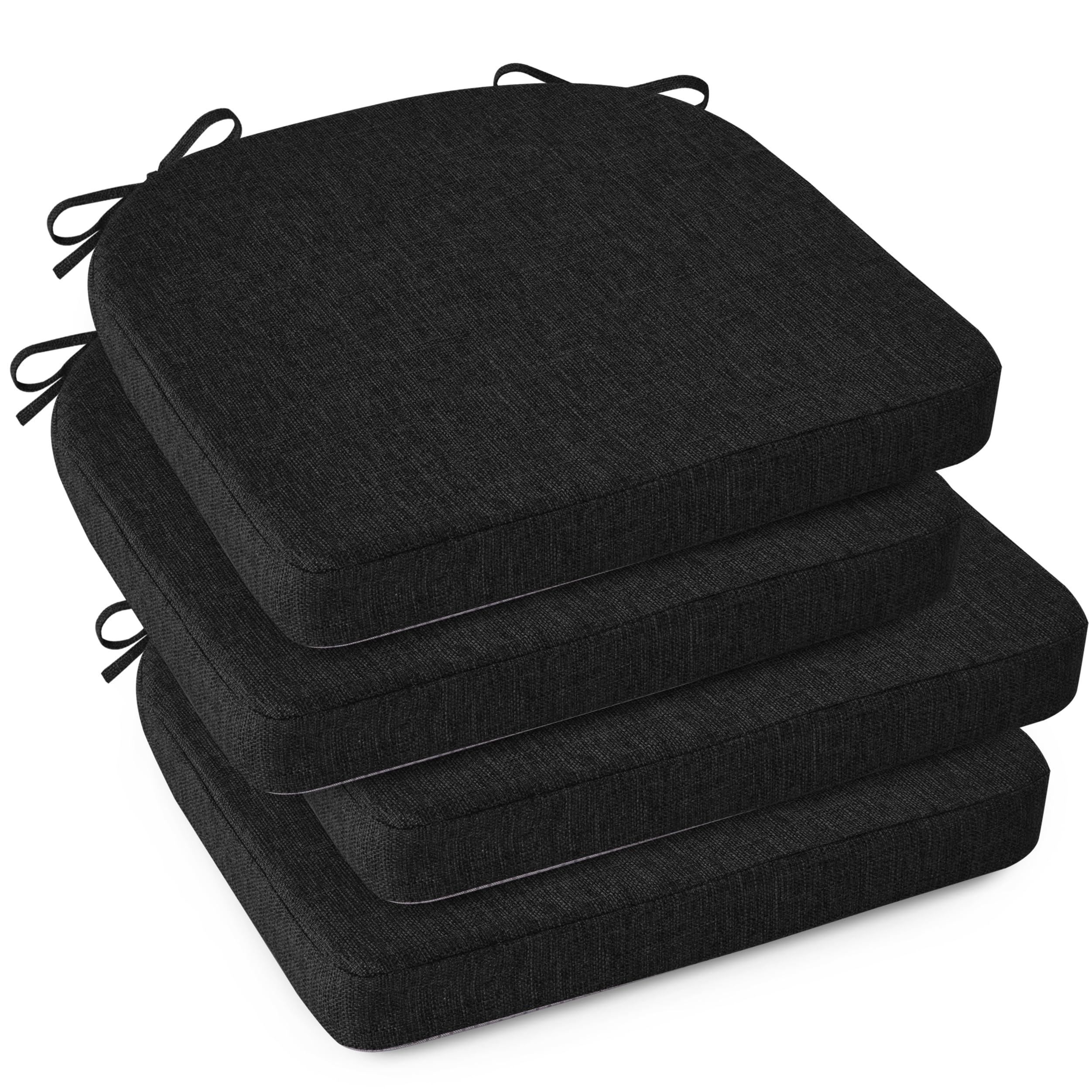 OVOV Chair Cushions for Dining Chairs Set of 4 Non Slip Indoor Kitchen Seat Cushions with Ties and Washable Cover for Dining Room Living Room 16'' x 16''x 2'' Black