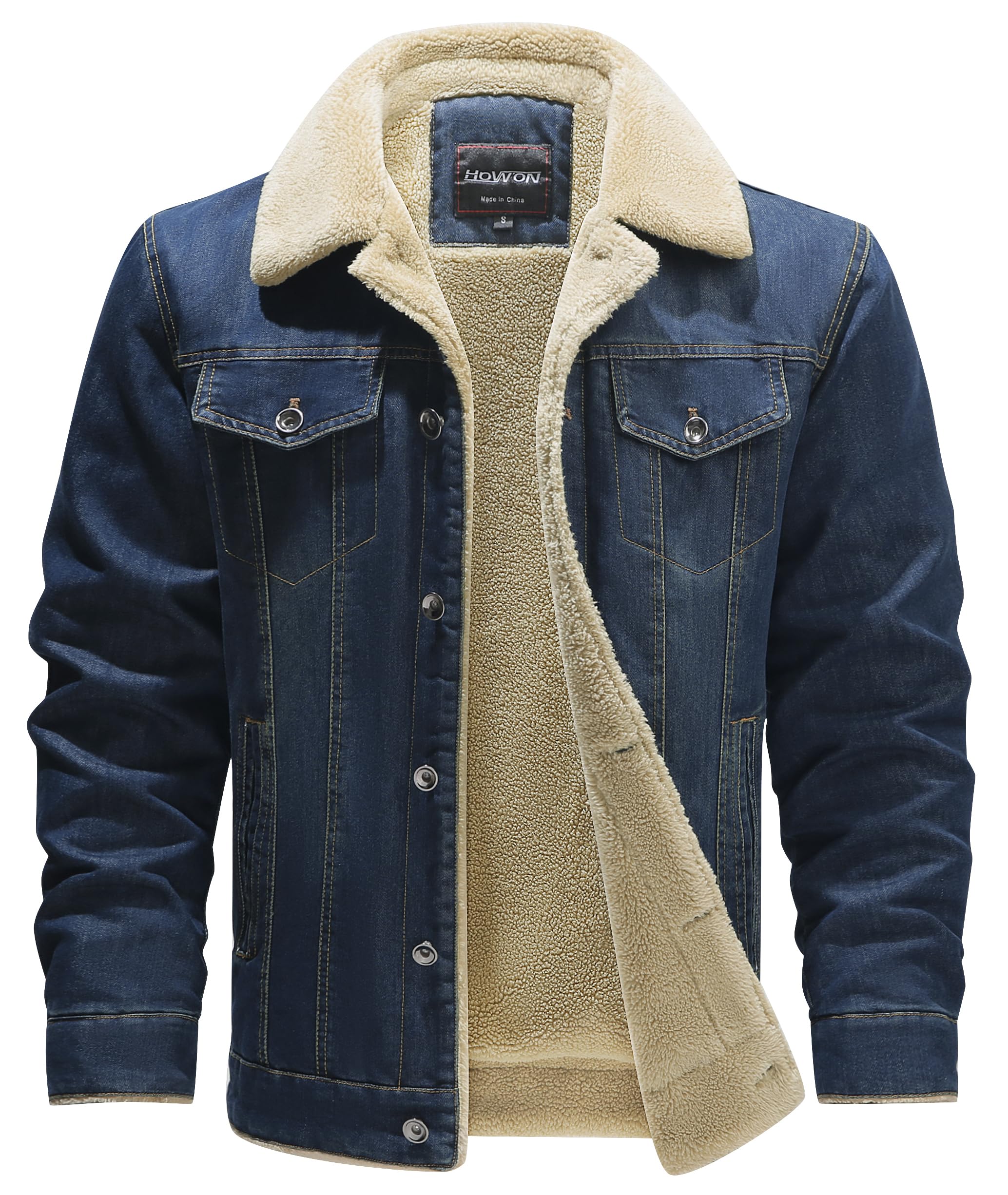 HOW'ON Men's Denim Jacket Winter Thicken Warm Jean Jackets Coats