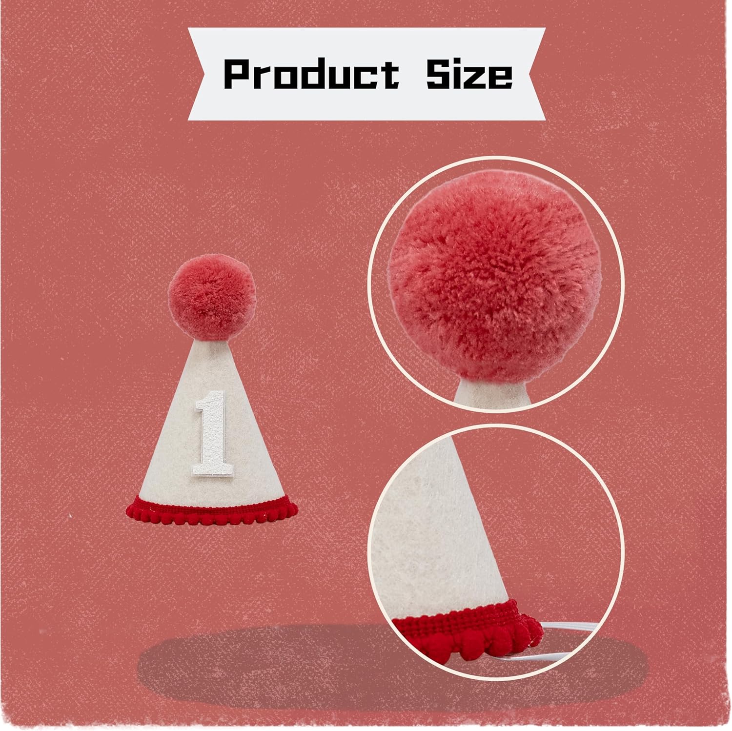 First Birthday Party Hat, White Felt with Red Pom Pom, Glitter Number 1, Special Occasion Celebration Accessory - Image 7
