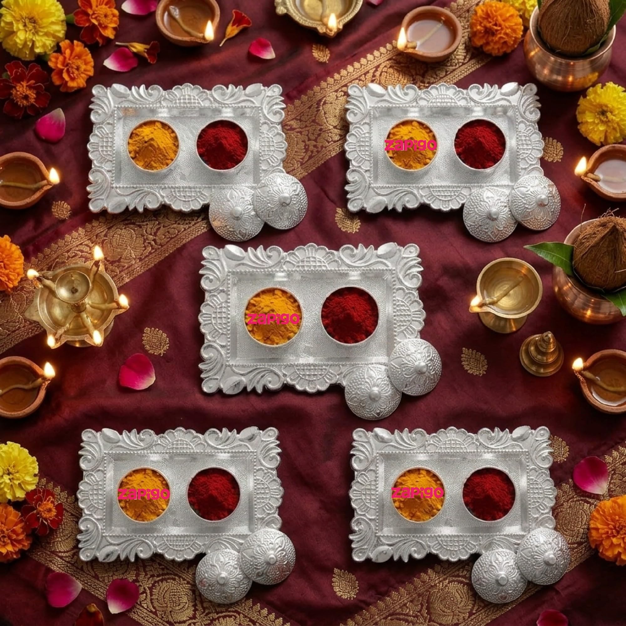 Habba Silver Haldi Kumkum Box with Lid, Decorative Kumkum Holder for Pooja, Traditional Tambulam Return Gift for Diwali, Navratri, Wedding, Housewarming & Indian Festivals-picture-24