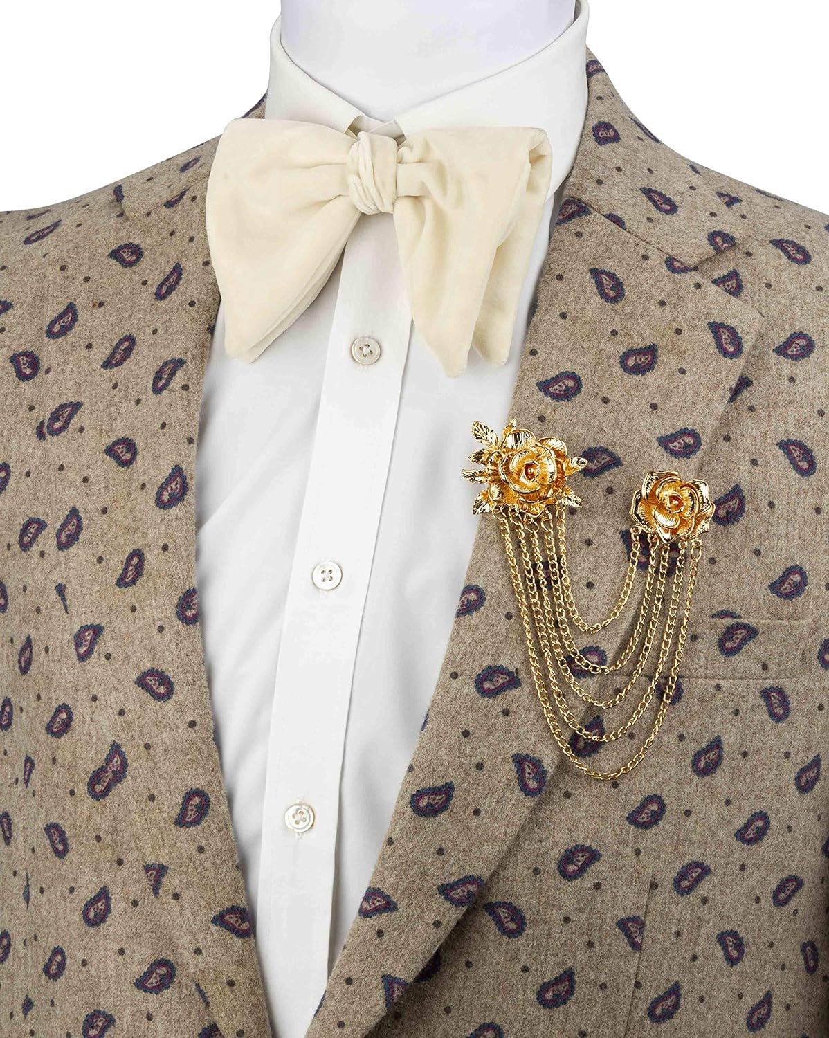 AN KINGPiiN Lapel Pin for Men Elegant Rose with Hanging Chain Formal Executive Brooch Costume Pin Shirt Studs Men's Accessories (Gold)