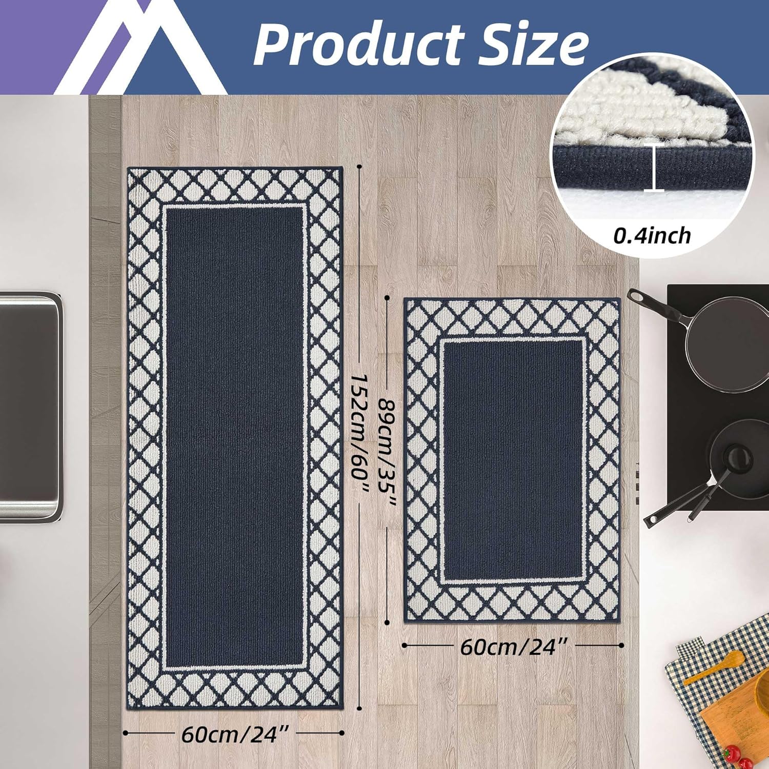 cosy homeer kitchen rugs non slip washable kitchen mats for floor absorbent kitchen rugs sets of 2 kitchen runner rugs for kitchen carpet sink laundry area rugs,navy blue,24" x 35"+24" x 60" 24 x 60 inch + 24 x 35 inch navy blue