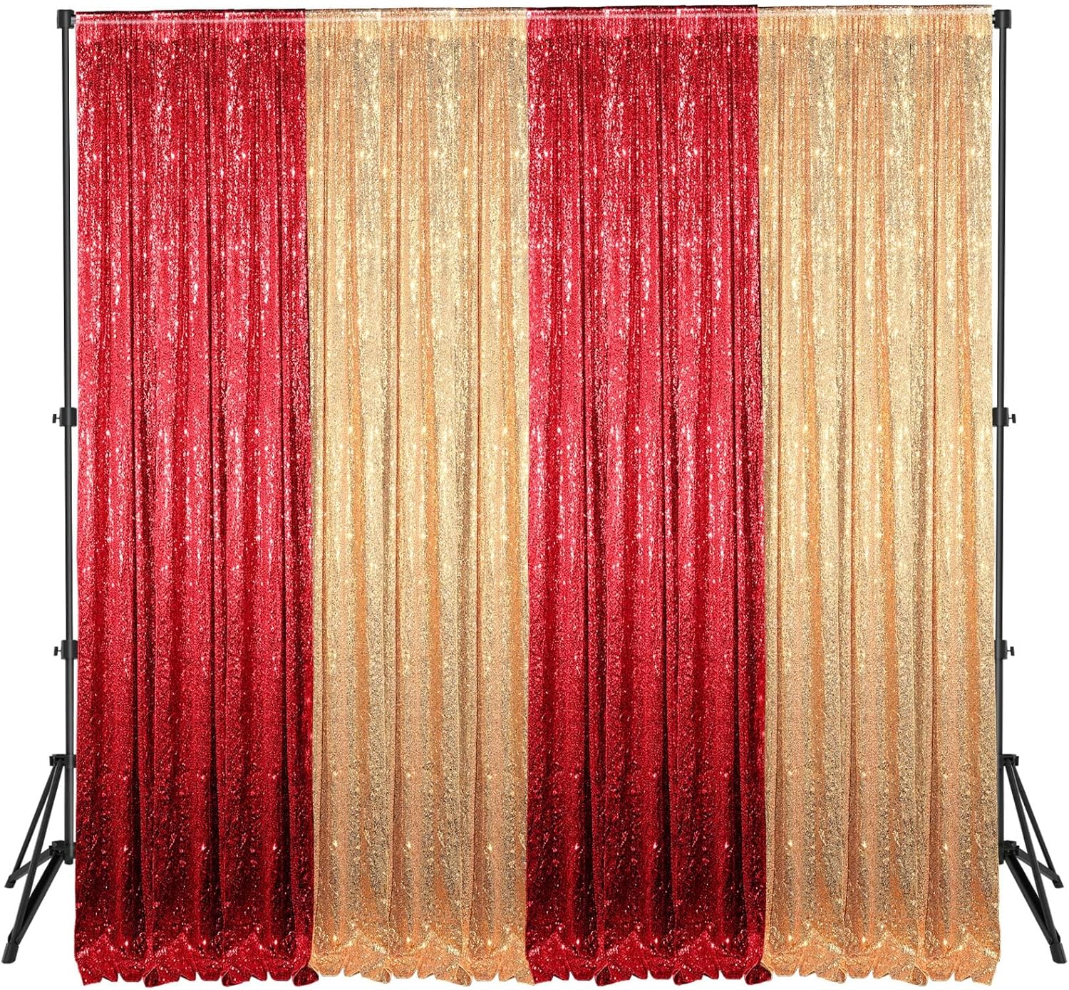 4 Panels 2 x 8 ft Red and Gold Sequin Backdrop Curtain Glitter Backdrop Curtain for Congrats Grad Graduation Party Decorations Birthday Wedding Background Anniversary Photography