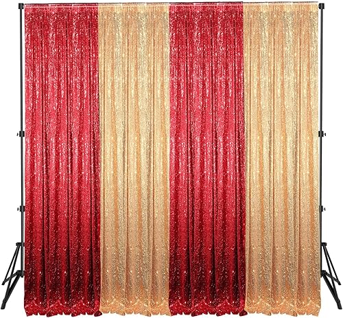 Tatuo 4 paneles de cortina de fondo de lentejuelas de oro rojo de 2 x 8 pies, fondo brillante para fotografía de fiesta, felicitaciones, graduación,