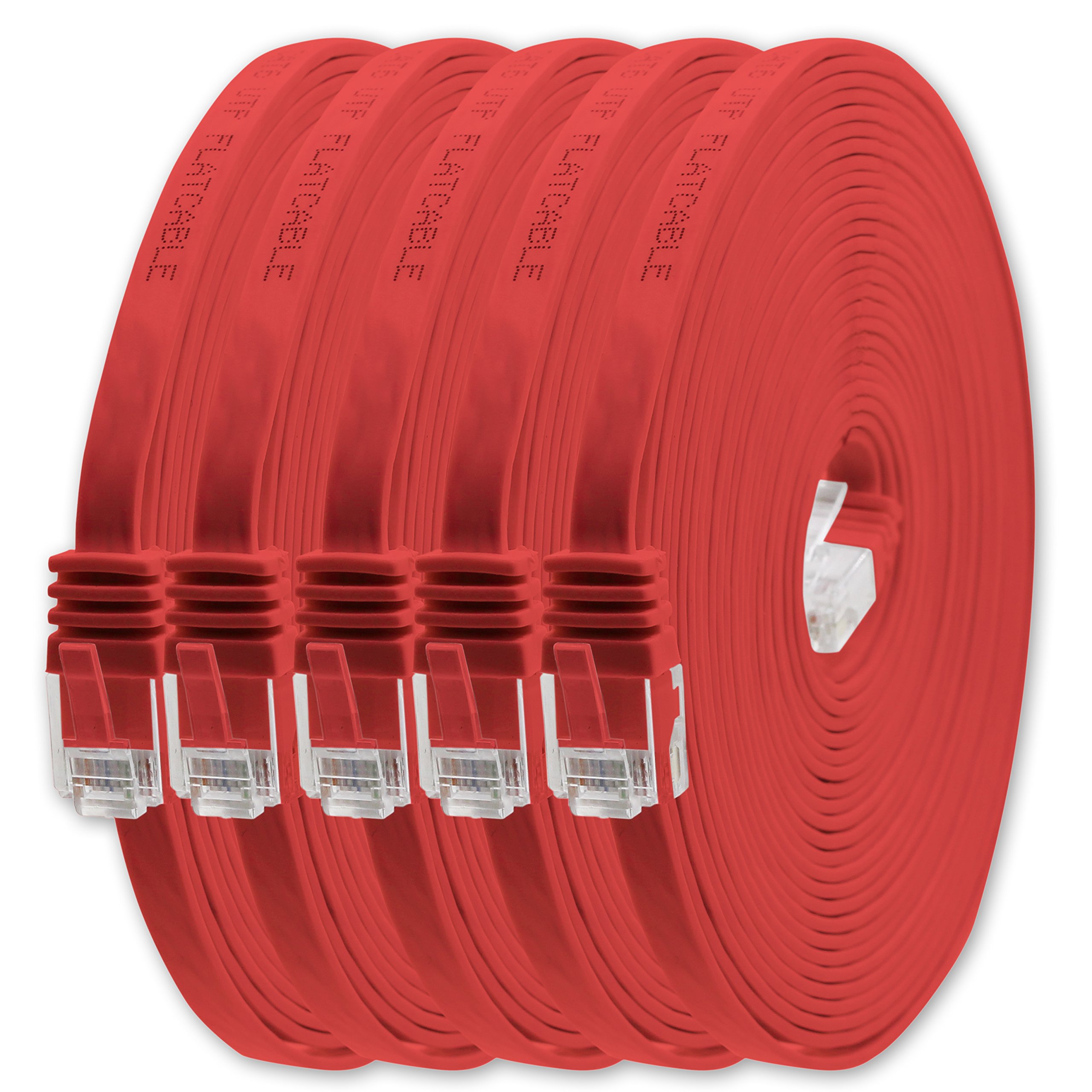 1aTTack.de 0,5m - rot - 5 Stück - Cat.6 Flaches Netzwerkkabel Cat6 Flachkabel Ultra Flach Cat.6 Patchkabel 1000 Mbit/s Gigabit LAN (RJ45) Flach Slim Micro
