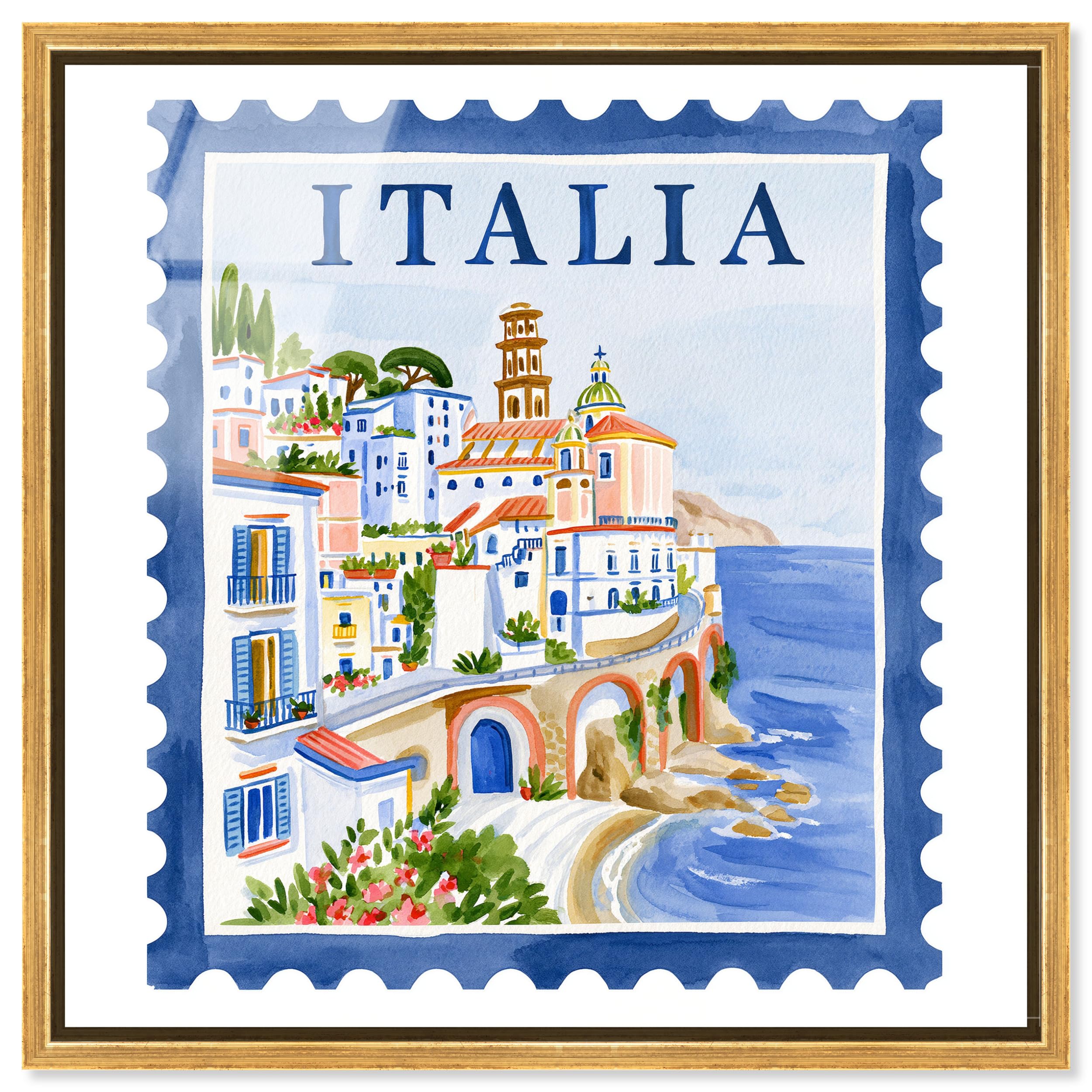 Art Remedy Italia I Gerahmter Acryldruck, niedliches Poster, Wandkunst, goldener Rahmen, 61 x 61 cm