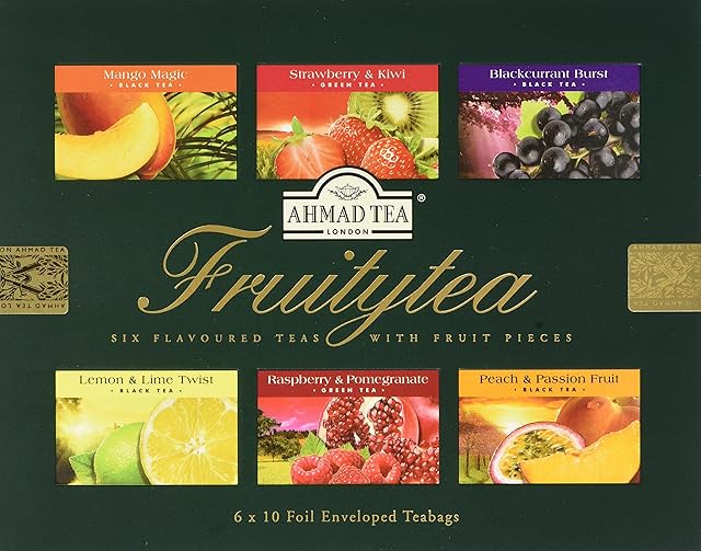 Ahmad Tea Fruit Tea Selection Pack | Fruity Black teas, Fruity Green teas | Perfect fruit tea gift | 60 Teabag Sachets | 6 Flavours