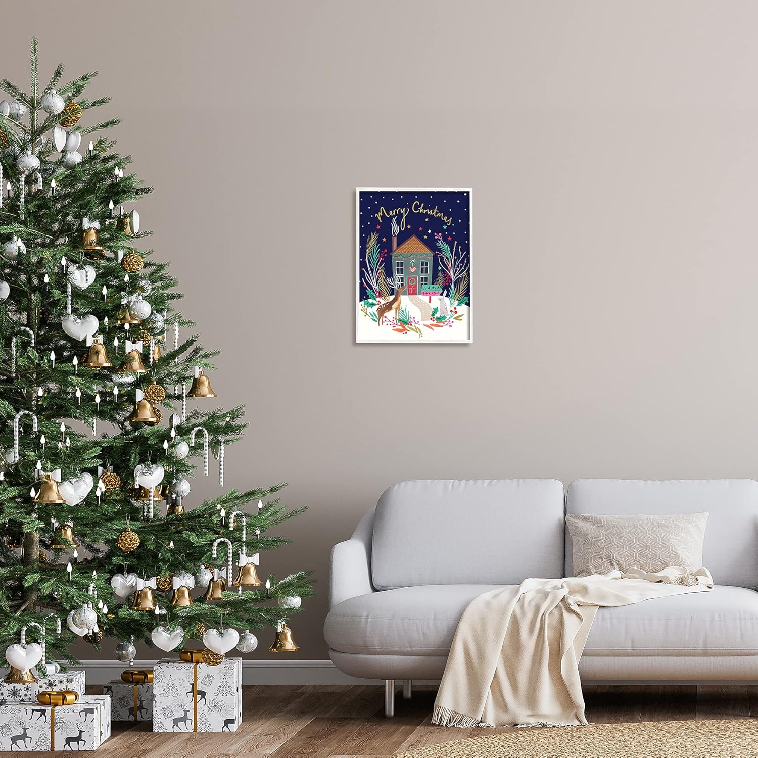 Stupell Industries Merry Christmas Family Home Scene Festive Reindeer Holly