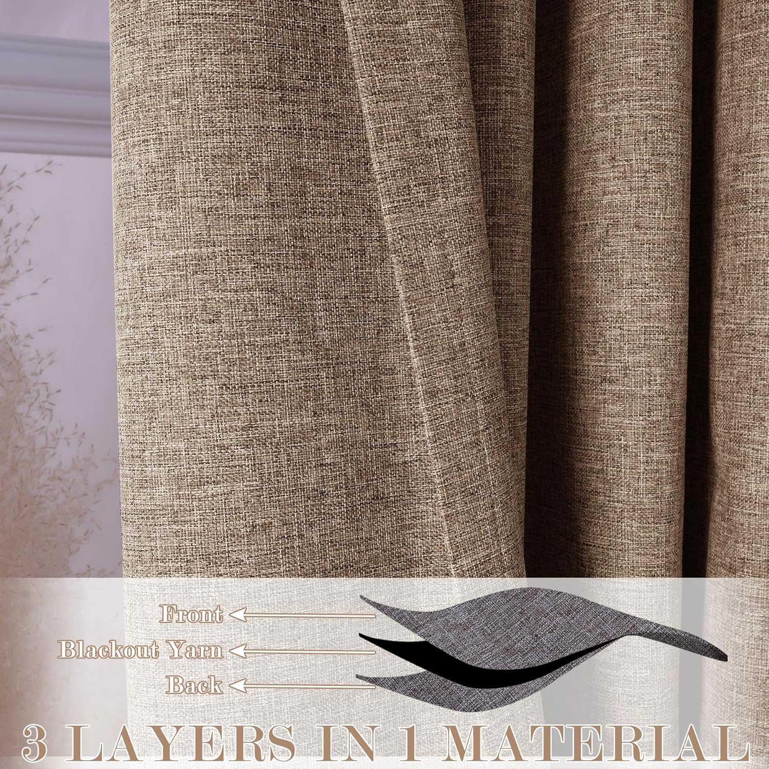 Fcosie 100" W x 96" L Faux Linen Room Divider Curtains, Full Blackout Pinch Pleated Drapes for Traverse Rod, Bedroom Divider Privacy Drapery with Hooks for Ceiling Track, 1 Panel, Taupe