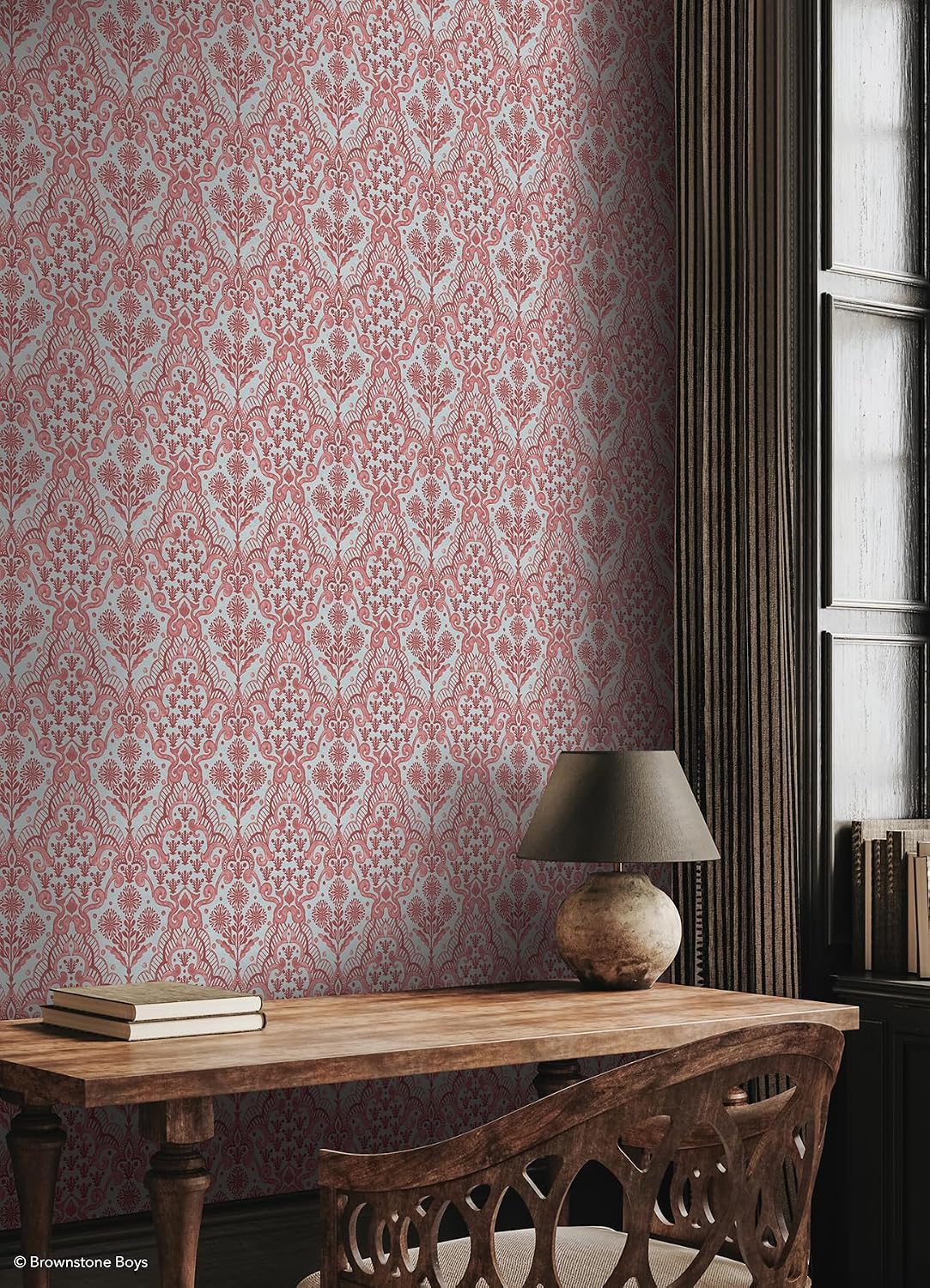 NuWallpaper x Brownstone Boys Brownstone Blooms Brick and Sky Peel and Stick Wallpaper, BBS6550