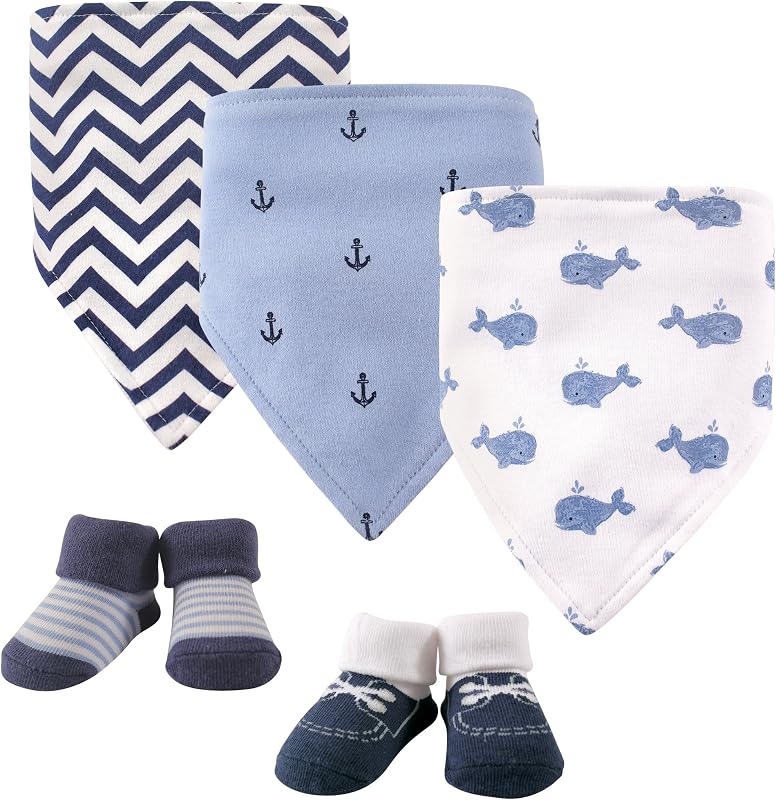 Hudson Baby Conjunto de Babero y medias de algodón Unisex para bebé, Ballena, Talla única