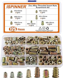 ISPINNER 125pcs Metric Threaded Insert Nut Assortment Kit, Zinc Alloy Wood Inserts Bolt Fastener Hex Socket Drive Nut, Screw in Nut for Wood Furniture