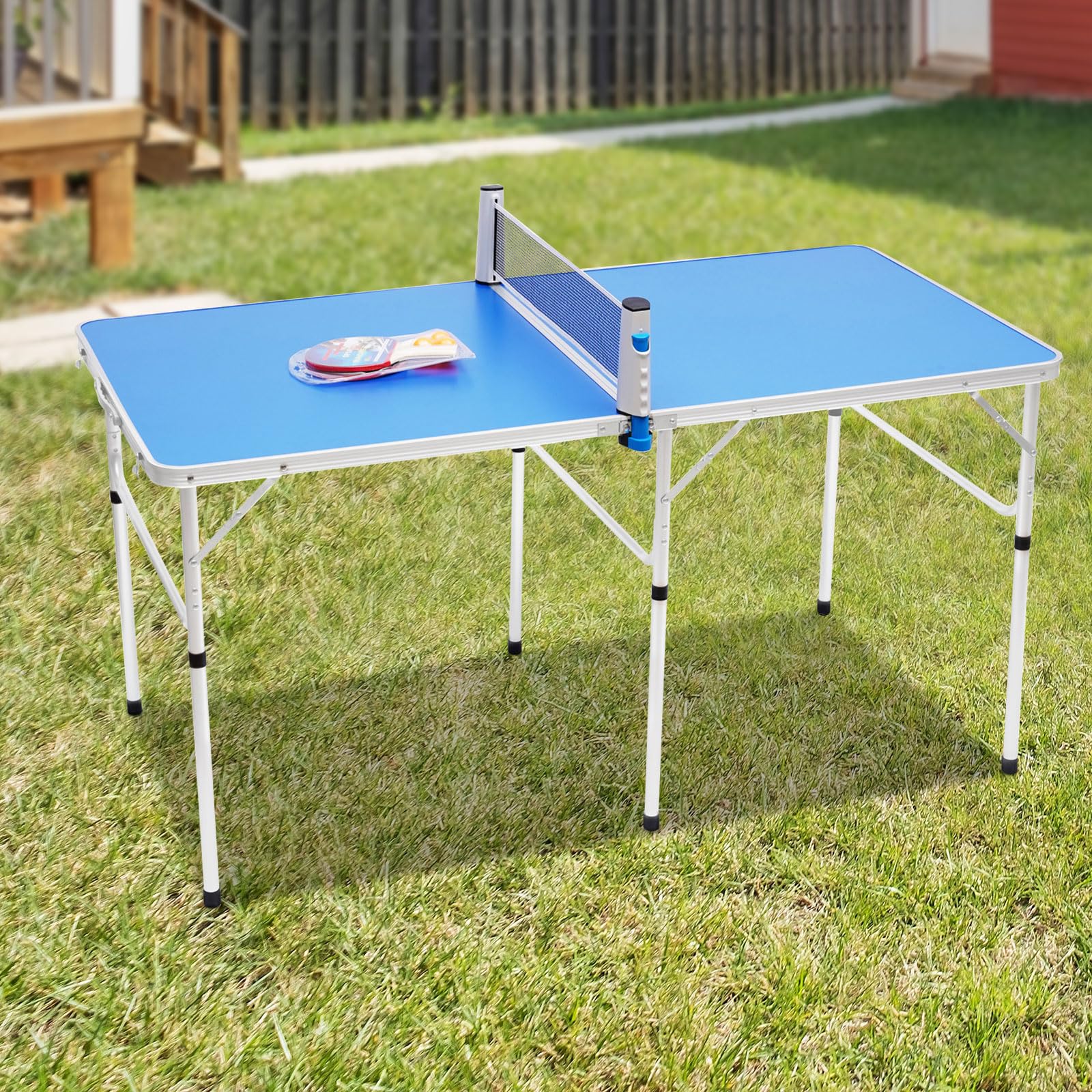 Klappbar Tischtennis, Tischtennisplatte mit 2 Tischtennisschlägern&3 Bällen | 152 * 76 * 76cm Freizeit-Tischtennisplatte für Esstische, Schreibtische, Messetische