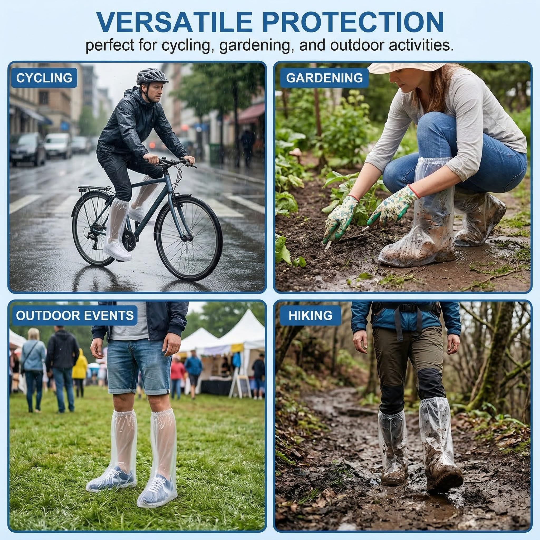 Copri Scarpe Impermeabili Antistrappo con Elastico Protettivo per Pioggia e Bicicletta, Calzari Usa e Getta Fino alla Taglia 46 (Trasparente)