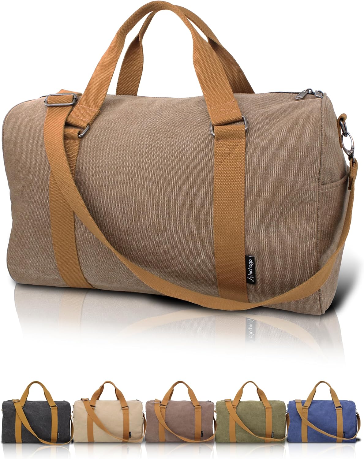 hichago Duffle Bag for Travel, Gym Bags for Men, Weekender Bags for Women, Carry On Bag with Luggage Sleeve, Canvas Bag with Shoulder Strap (Brown)
