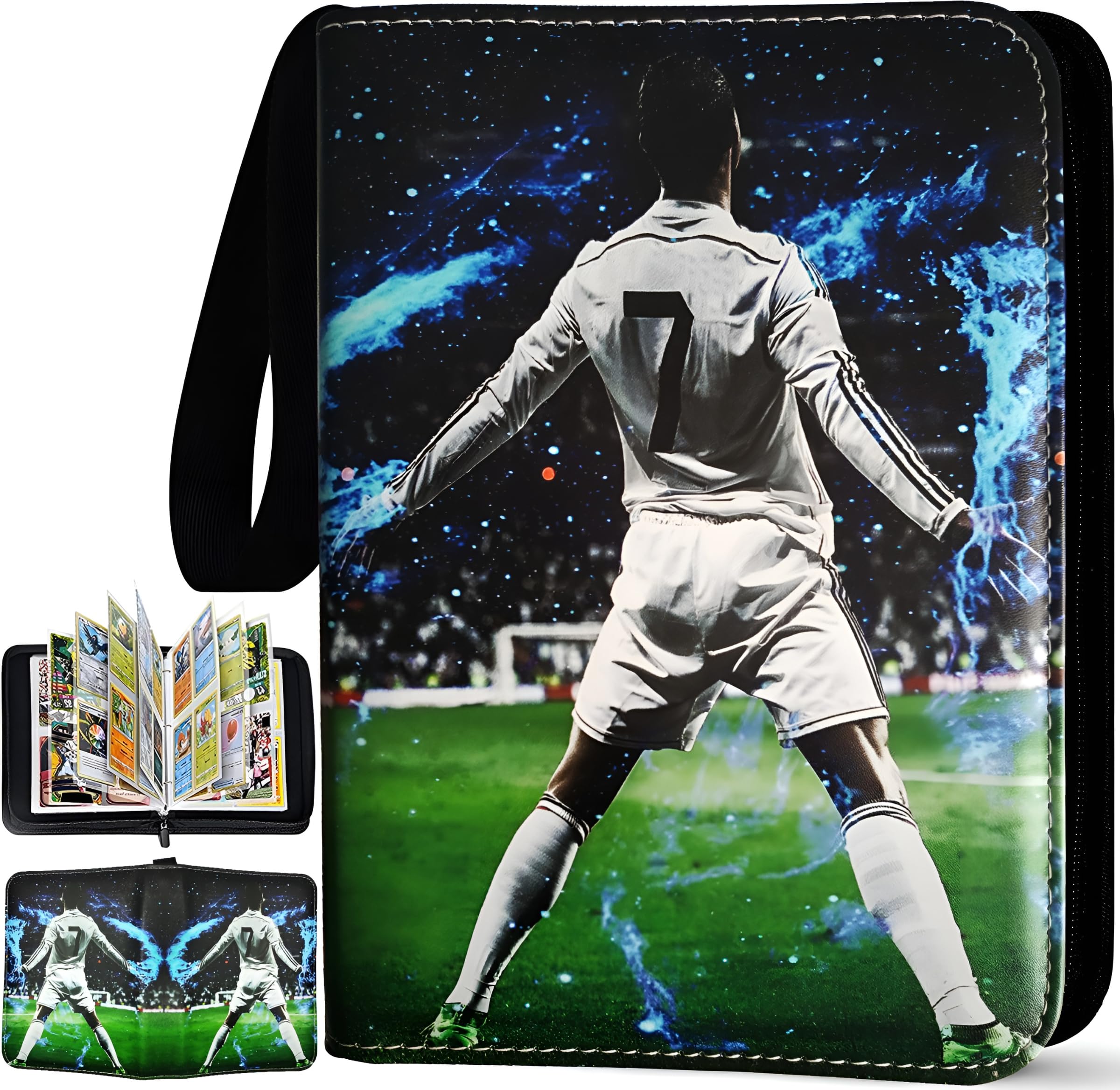 soccer card binder 440 Pockets, 55 Sleeves Small Soccer Binder 3 Ring Zipper Trading Cards Holder 4 Pocket, Sport Card Collection Folder Book Storage Organizer, Album Case Protector Collector Gift : Toys & Games Zapdos and Football Shadow Balance Card Profile Characters:Pochacco