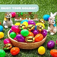 Vista 5 de JOYIN 25 huevos de Pascua de plástico, vacíos de 2.3 pulgadas, 19 piezas coloridos con 6 huevos dorados, rellenables a granel para caza de Pascua