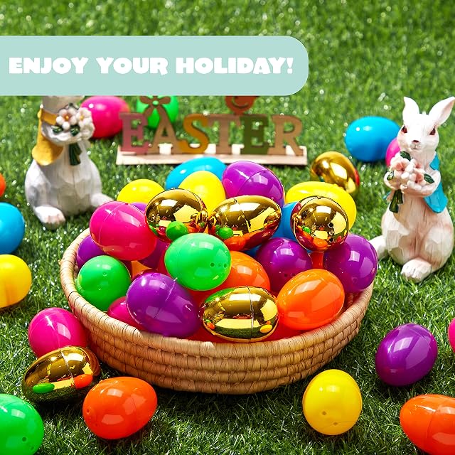 Foto 5 de 7 de JOYIN 100 huevos de Pascua, plástico de 2.3 pulgadas, 94 unidades, coloridos con 6 huevos dorados