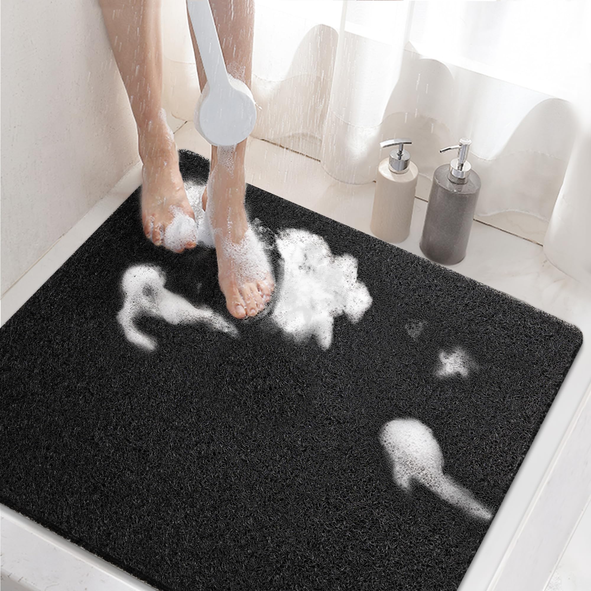 Tappetino Doccia Antiscivolo HITSLAM 88x40 Cm – PVC Morbido Senza Ventose, Asciugatura Rapida E Tagliabile