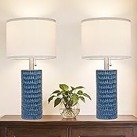 Vista 17 de Juego de 2 lámparas de mesa para sala de estar, lámparas de mesa de cerámica para dormitorio, lámparas modernas de 20 pulgadas para mesitas