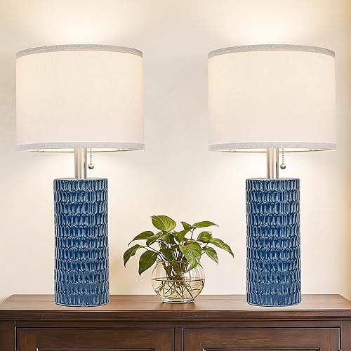 Miniatura 14 de Juego de 2 lámparas de mesita de noche pequeñas de 20 pulgadas para dormitorio, lámparas modernas para mesitas de noche, lámparas de mesa de granja