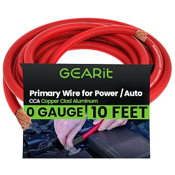 GEARit 0 Gauge Wire, 1/0 Amp Battery Power Cable, CCA Red 10FT