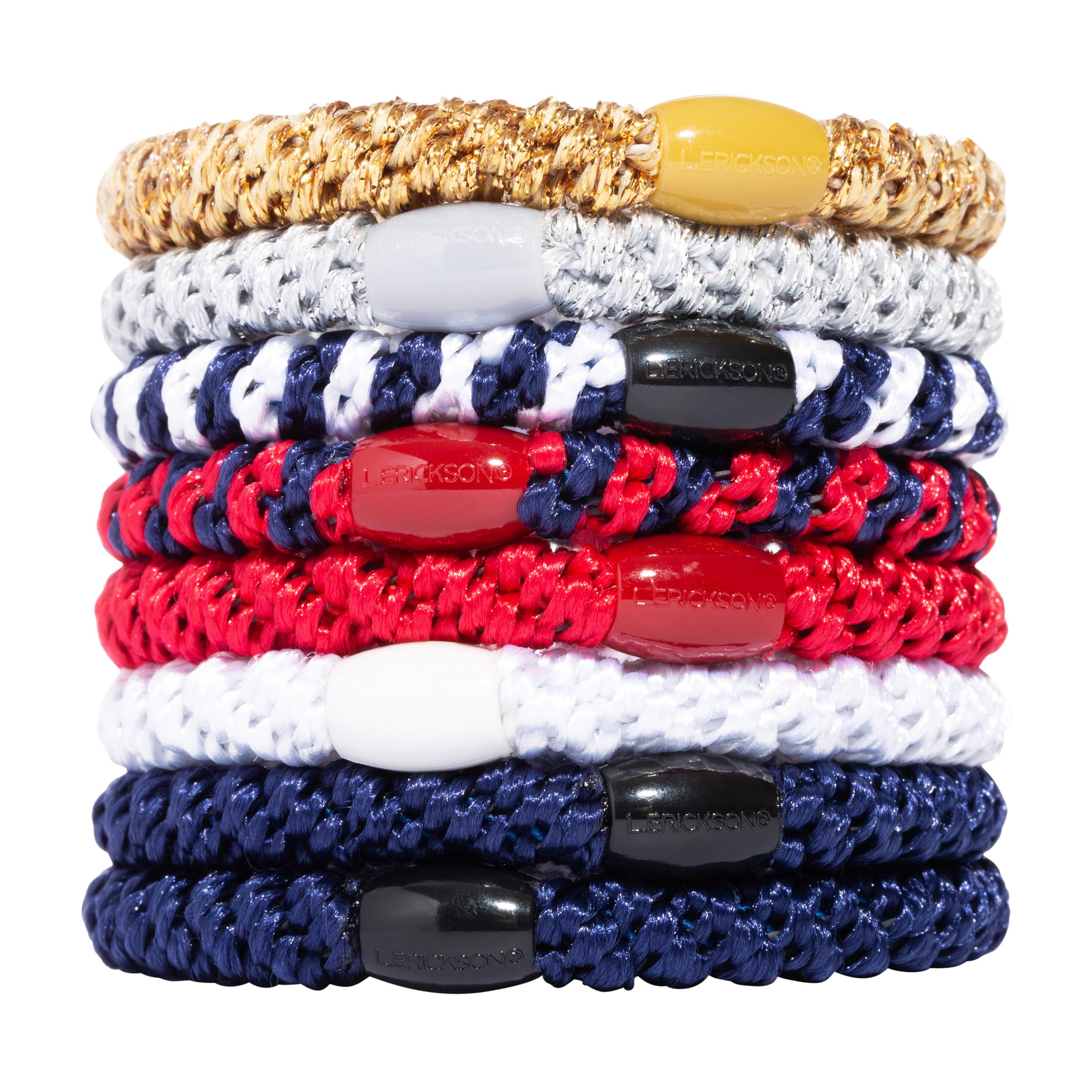 Grab & Go Ponytail Holders, Americana, Set of Eight - Exceptionally Secure with Gentle Hold