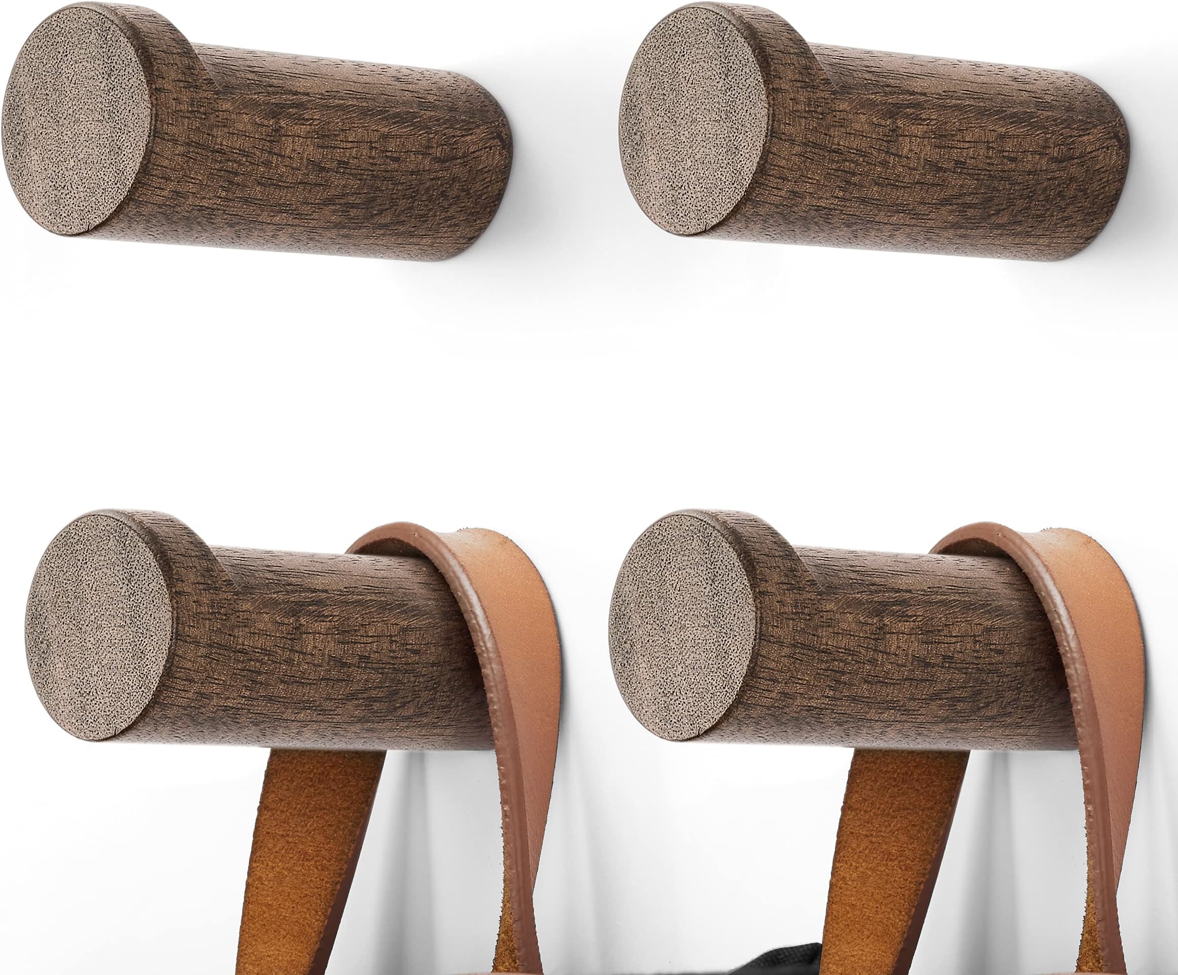 Wooden Coat Hook Wall Mounted (6 Packs) Hat Hooks, Single Coat Hat Rack Wall Mount, Wood Coat Hanger for Hanging Hat, Towel, Bag, Rope (Dark Grey, 3" Set 4)