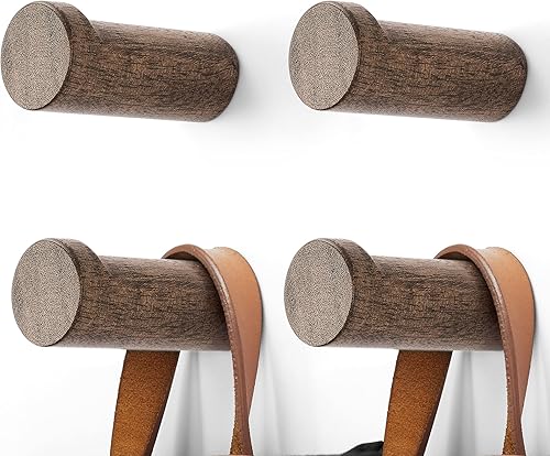 Vista 9 de Gancho de madera para colgar sombreros, colgador de madera para colgar sombrero, toalla, bolsa, cuerda (marrón, juego de 6 pulgadas)