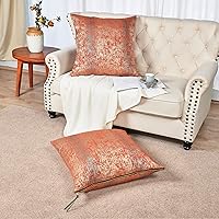 Vista 18 de Home Soft Things Serenta - Juego de fundas de almohada de felpilla jacquard con cremallera grande, 2 piezas, color verde azulado/camello, 26 x 26