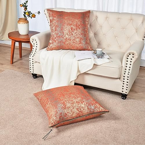 Miniatura 18 de Home Soft Things Serenta - Juego de fundas de almohada de felpilla jacquard con cremallera grande, 2 piezas, color verde azulado/camello, 26 x 26