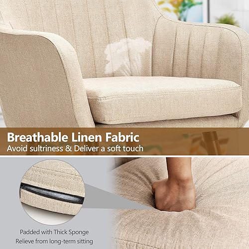 Miniatura 5 de Giantex - Butacas tapizadas con patas de madera de caucho, asiento de esponja gruesa, almohadillas antideslizantes, tela de lino, cómodas sillas de