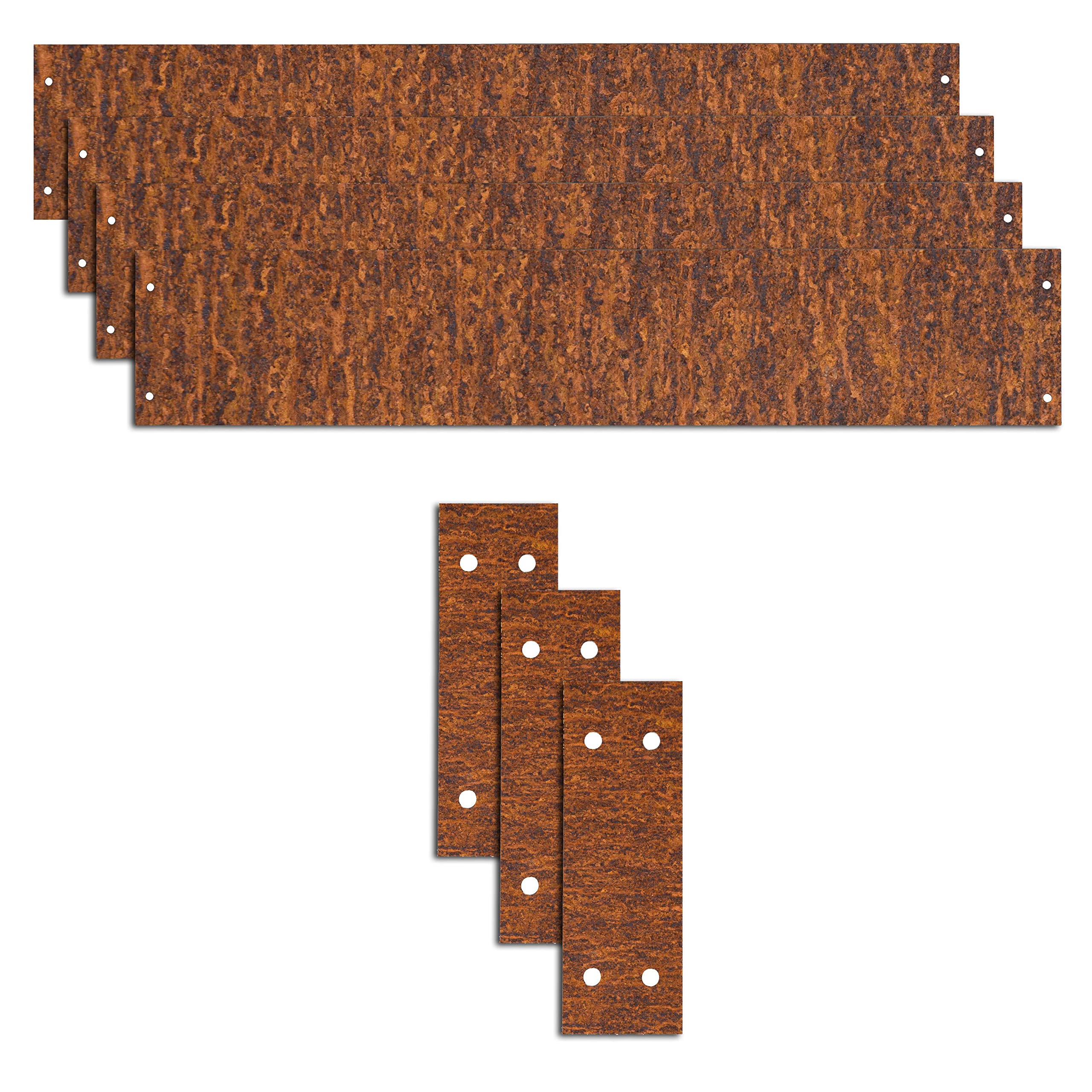 Estexo, 4 bordure per prato in acciaio Corten, 100 cm, con 3 connettori e viti per il fissaggio