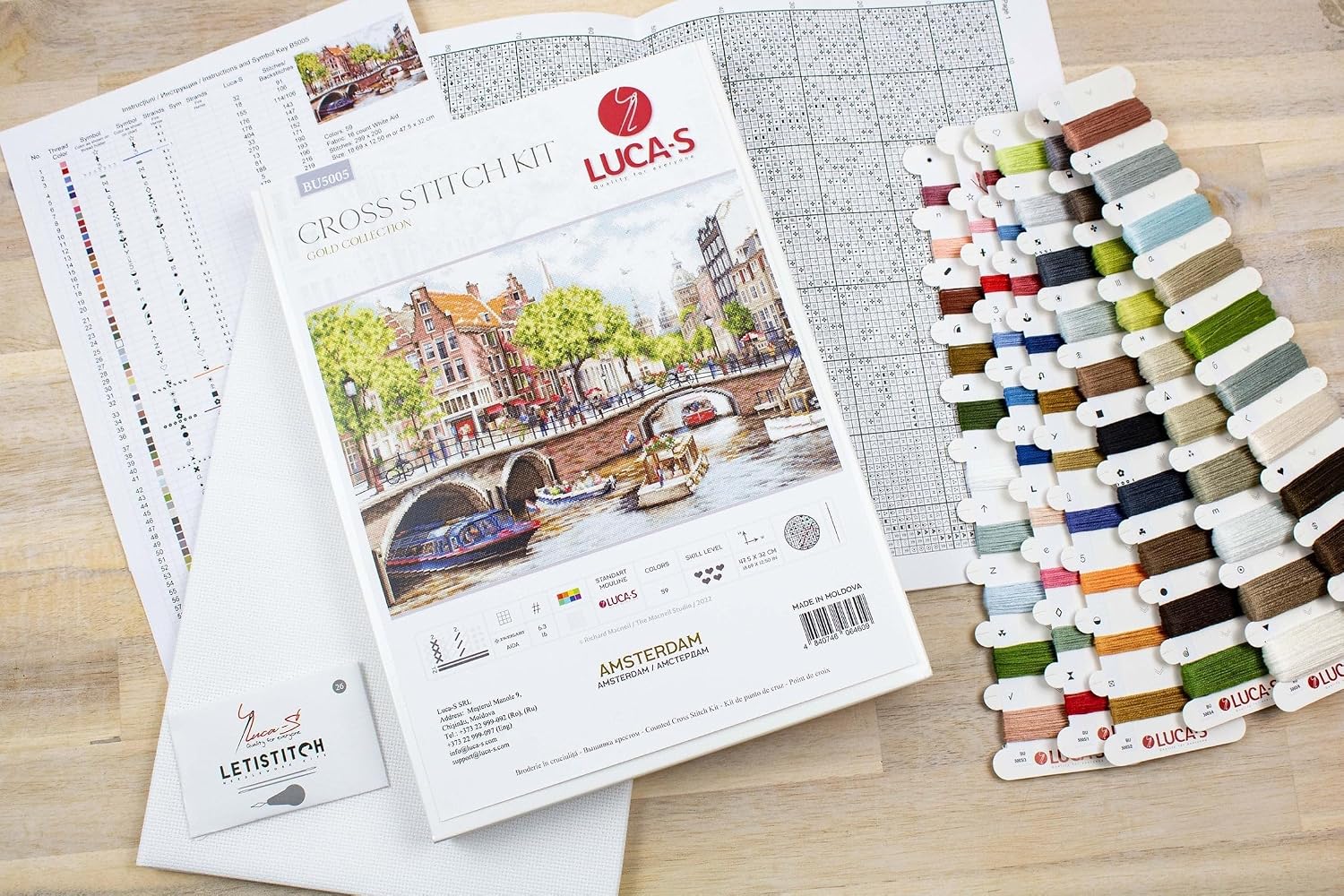 Luca-S Cross Stitch Kit Amsterdam, Gold Collection, Embroidery Kit
