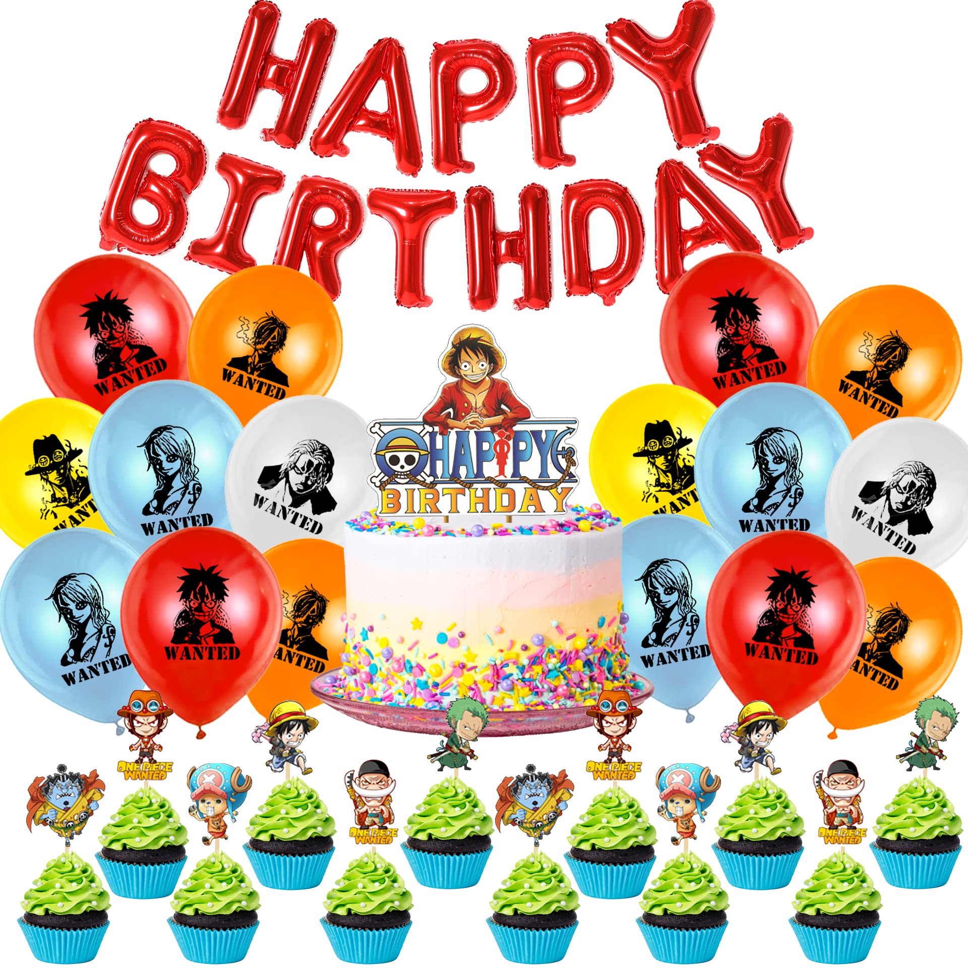 Anime One Piece Birthday Decorations 46 Pcs,Luffy Zoro Birthday